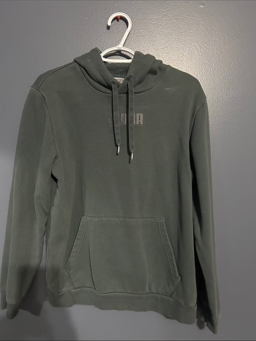 Puma Olive Green Pullover Hoodie with Kangaroo Pocket